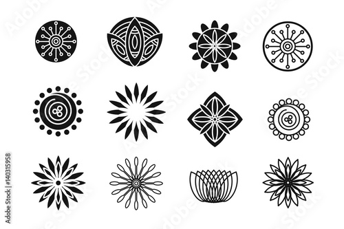 Set of line flower design elements. Plant, blossom and lotus icons