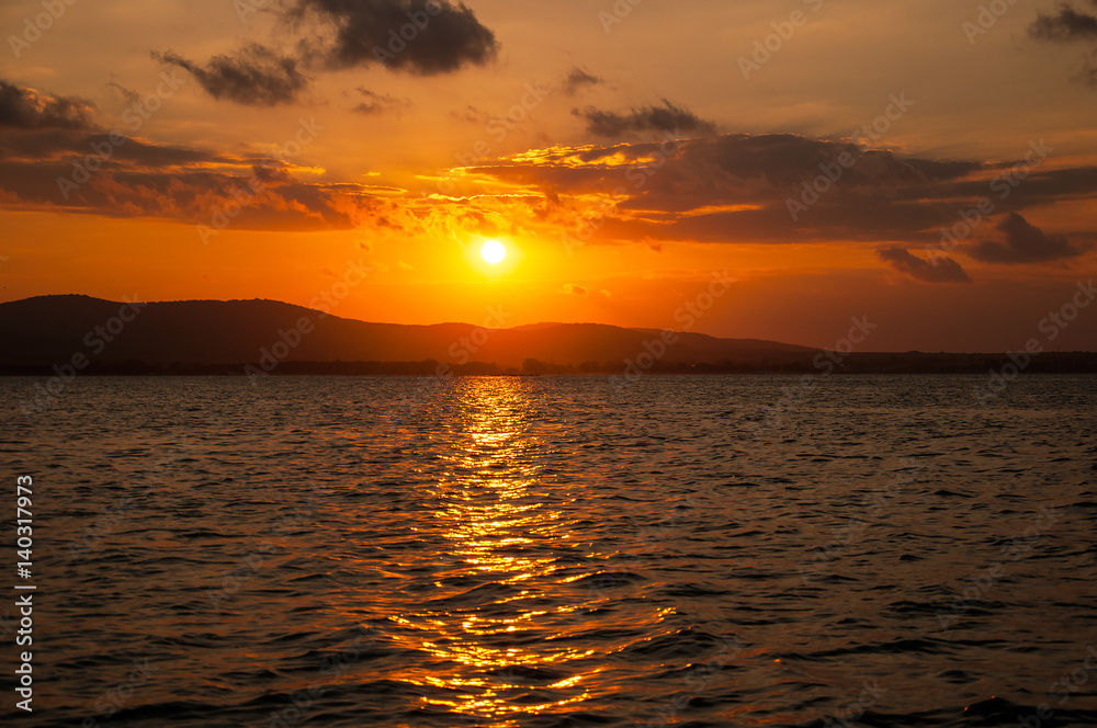 A beautiful bright sunset on the Black Sea. Sozopol, Bulgaria.