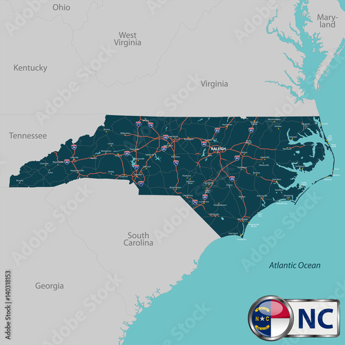 Map of state North Carolina, USA