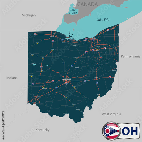 Map of state Ohio, USA