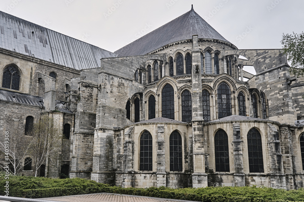 Gardens cathedral Notre-Dame de Reims, France.
