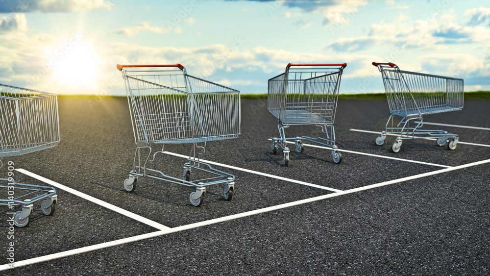 Shopping cart in parking. 3d rendering Shopping cart in parking. 3d rendering