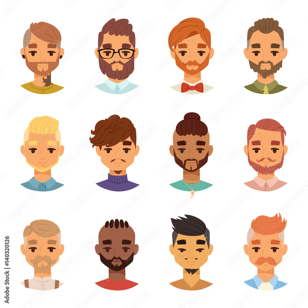 Various expressions bearded man face avatar fashion hipster hairstyle head person mustache vector illustration. Various expressions bearded man face avatar fashion hipster hairstyle head person mustache vector illustration.