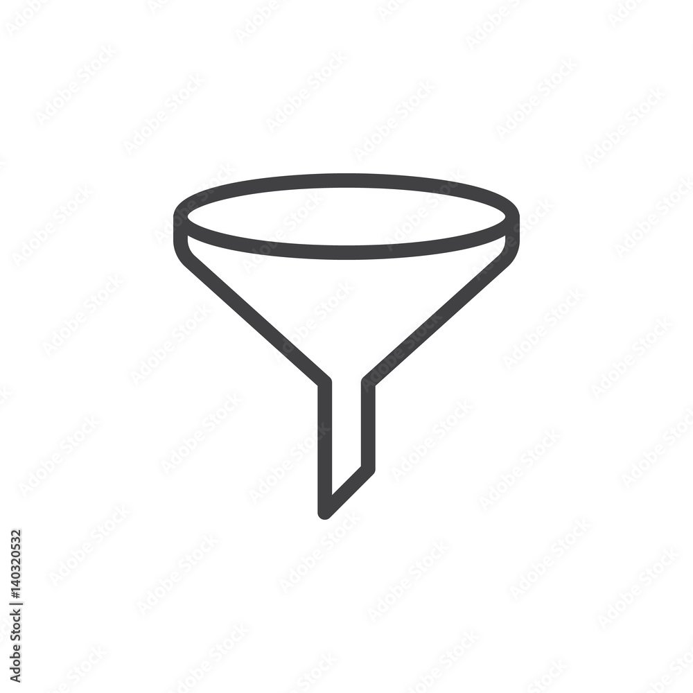 Funnel line icon, outline vector sign, linear style pictogram isolated on white. Sort, filter symbol, logo illustration. Pixel perfect