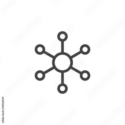Hub and spoke line icon, outline vector sign, linear style pictogram isolated on white. Central database symbol, logo illustration. Pixel perfect photo