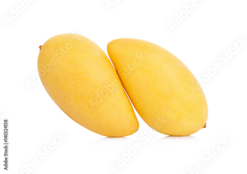 King of fruits;  yellow Mango fruit duo isolated on white background