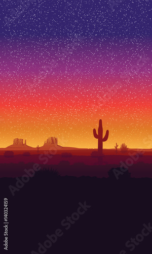Background of landscape with desert and cactus. Flat style web banner.