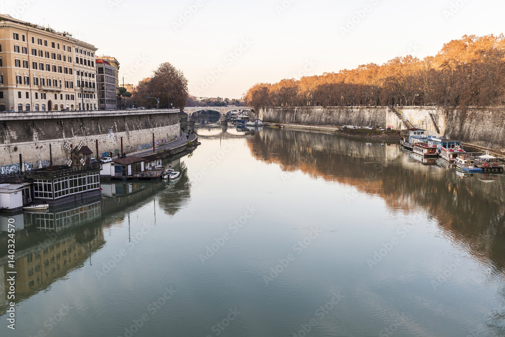 Fototapeta premium Bridge over the Tiber River in Rome, Italy
