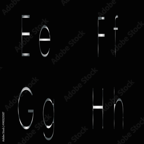 Letters E, F, G, H metal