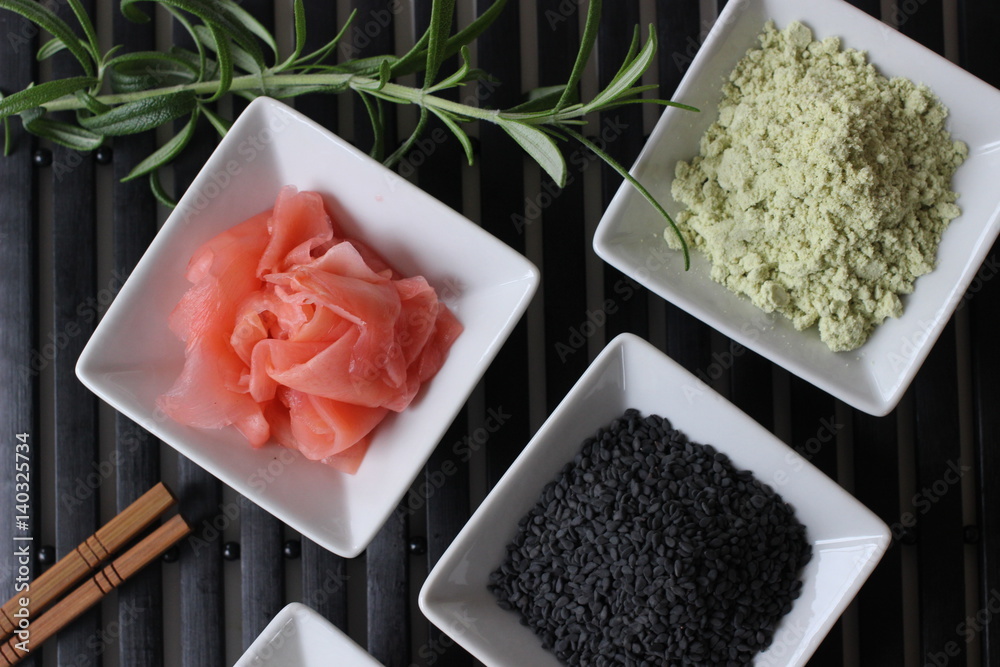 sushi preparation, preparing sushi, preparing japanese food, component of sushi, component od Japanese food, sushi, wasabi, sesame, black sesame, ginger, red ginger, rice for sushi, rice, special rice sushi preparation, preparing sushi, preparing japanese food, component of sushi, component od Japanese food, sushi, wasabi, sesame, black sesame, ginger, red ginger, rice for sushi, rice, special rice