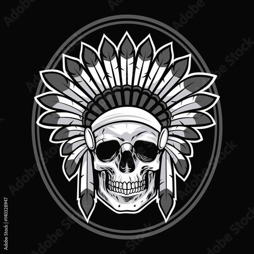 Skull of Native American Indian Warrior. Vector Illustration