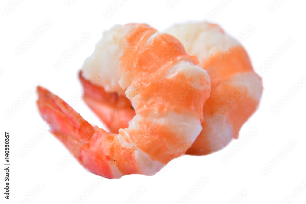 Cooked orange shrimps isolated on white background.