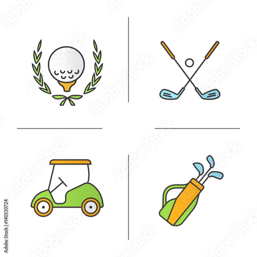 Golf equipment color icons set