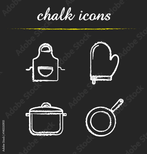 Kitchen tools chalk icons set