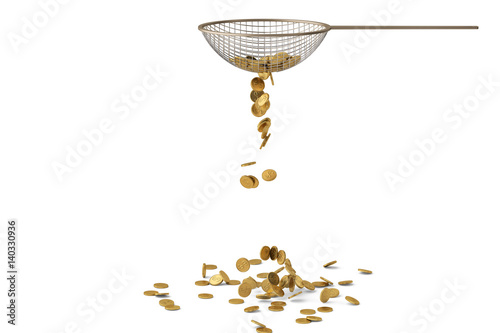 Gold coin on strainer.3D illustration. photo