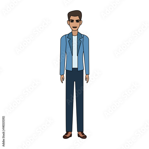 handsome young man with blue jacket icon image vector illustration design 