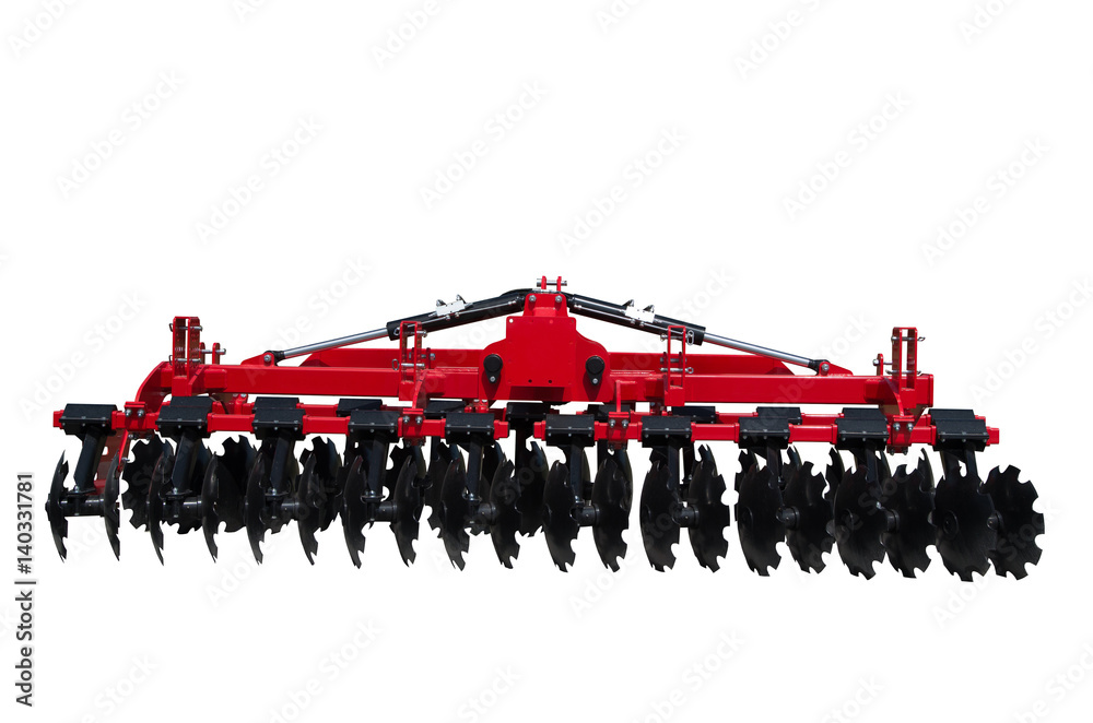Naklejka premium Tractor disc Harrow for preparing the ground. Isolated.