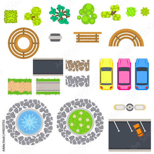 Top view landscape vector isolated objects.