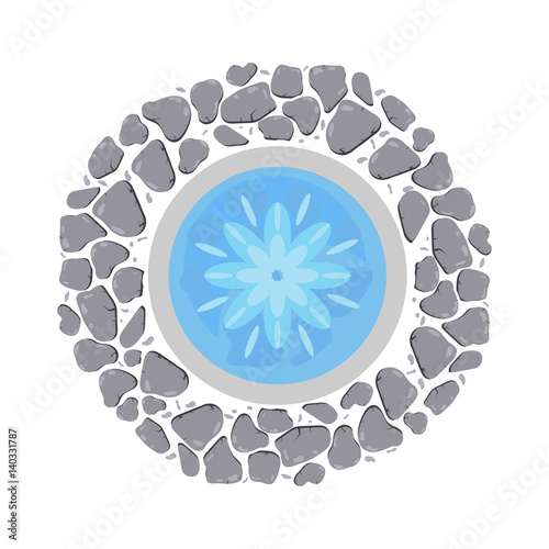 Fountain with flowing water top view vector illustration.