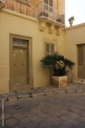 Facade of the house in the town of Mdina in Malta