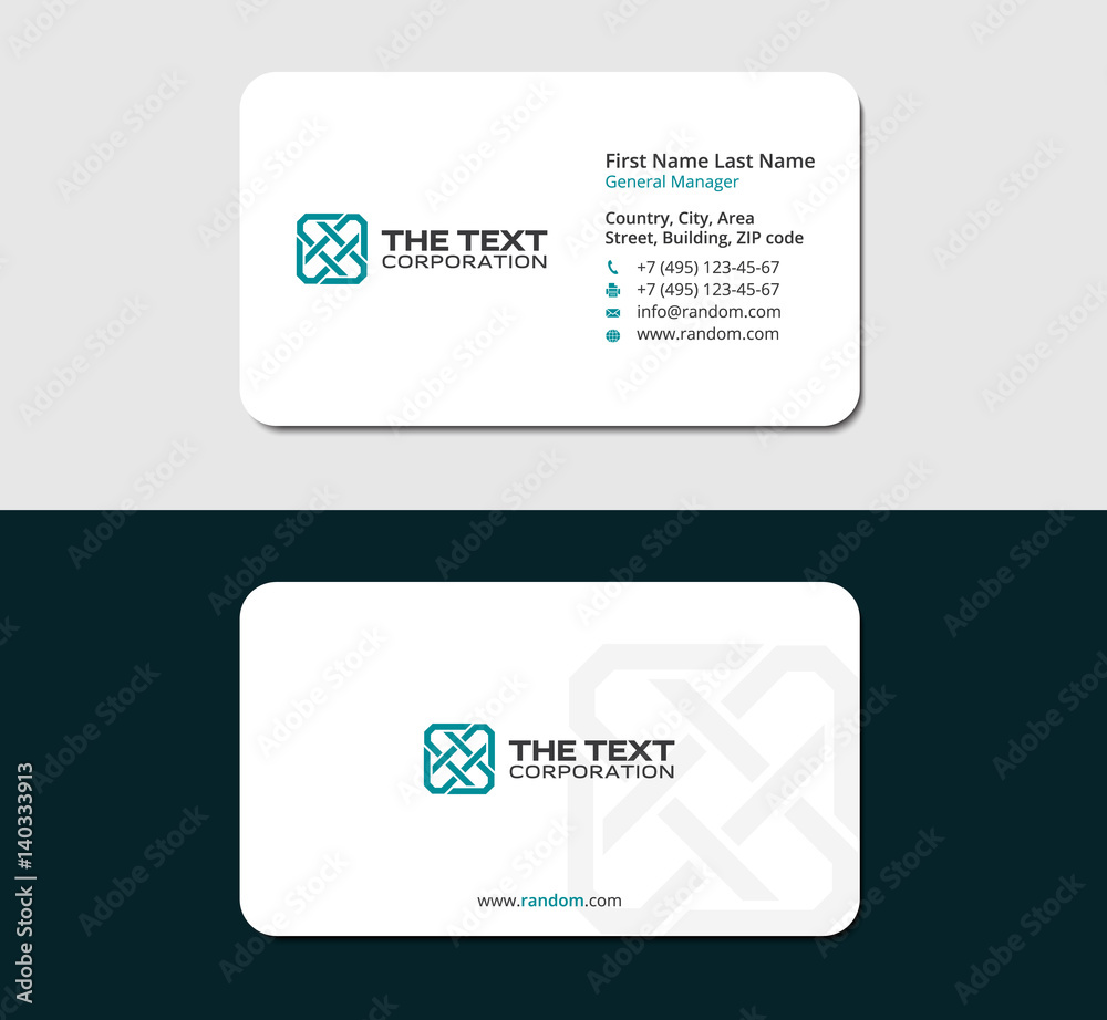 white business card with square logo, cyan color white business card with square logo, cyan color