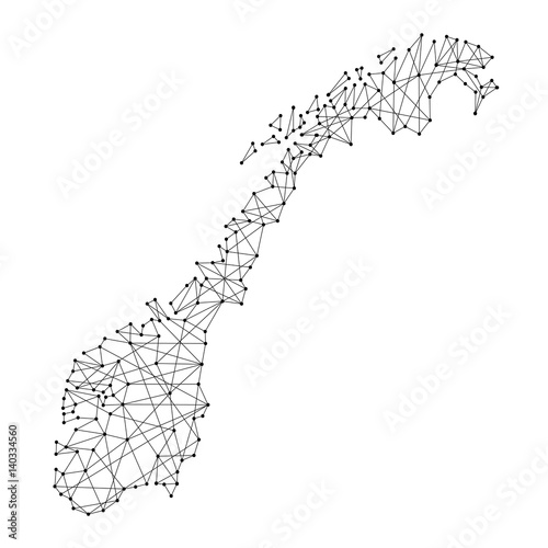 Map of Norway from polygonal black lines and dots of vector illustration