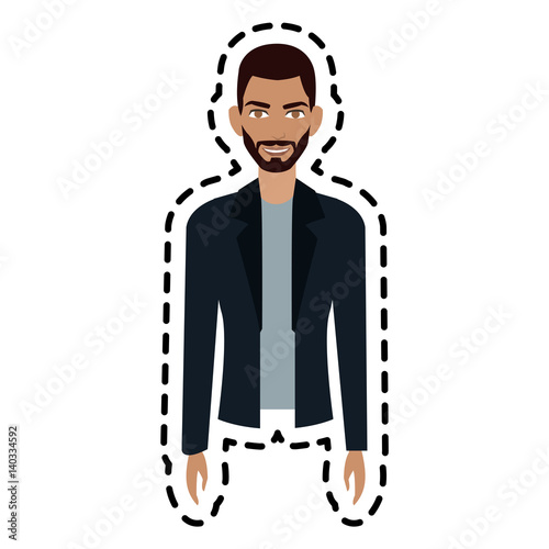 handsome young olive skin man wearing jacket icon image vector illustration design 
