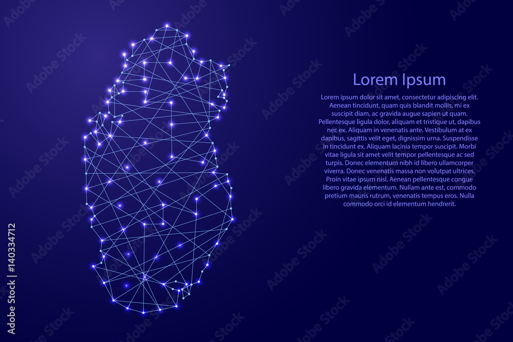 Map of Qatar from polygonal blue lines and glowing stars vector illustration Map of Qatar from polygonal blue lines and glowing stars vector illustration