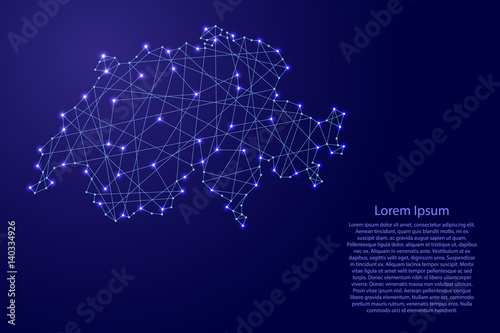 Map of Switzerland from polygonal blue lines and glowing stars vector illustration