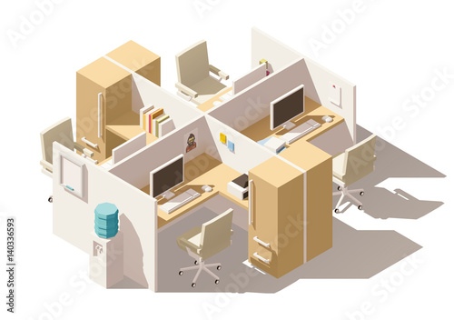 Vector isometric low poly office cubicle