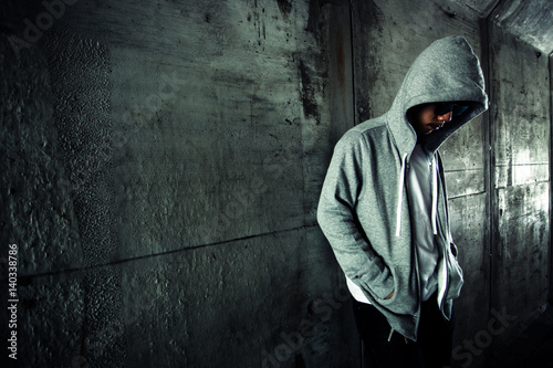 Homeless person on the street ,Stranger person in tunnel