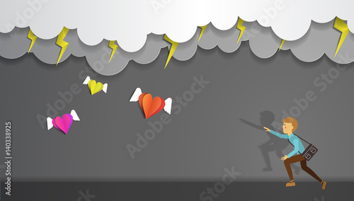 A man follow to the flying heart