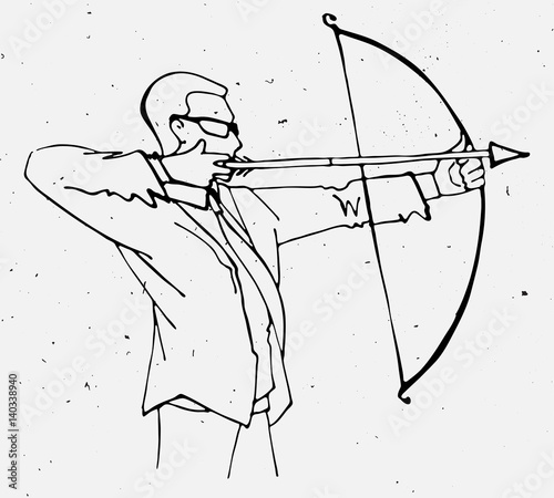 Businessman with bow and arrow, archery business illustration