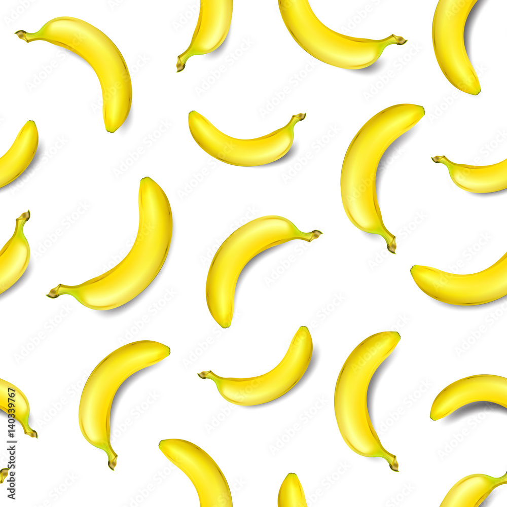 Seamless banana pattern isolated on white background