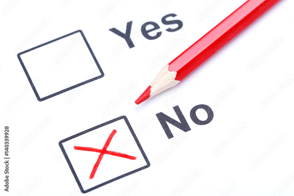 Check boxes yes and no on white paper Check boxes yes and no on white paper