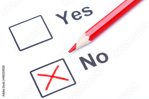 Check boxes yes and no on white paper