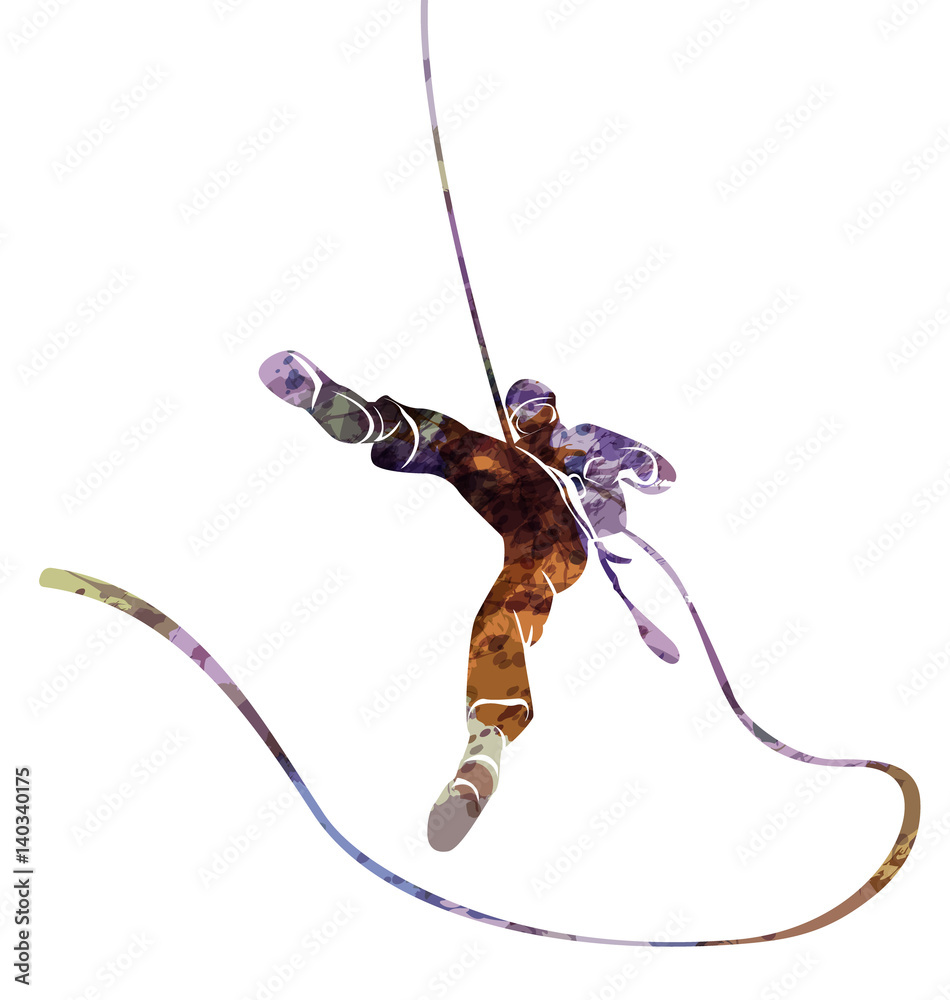 Ταπετσαρία Vector watercolor silhouette of a climber abseil
