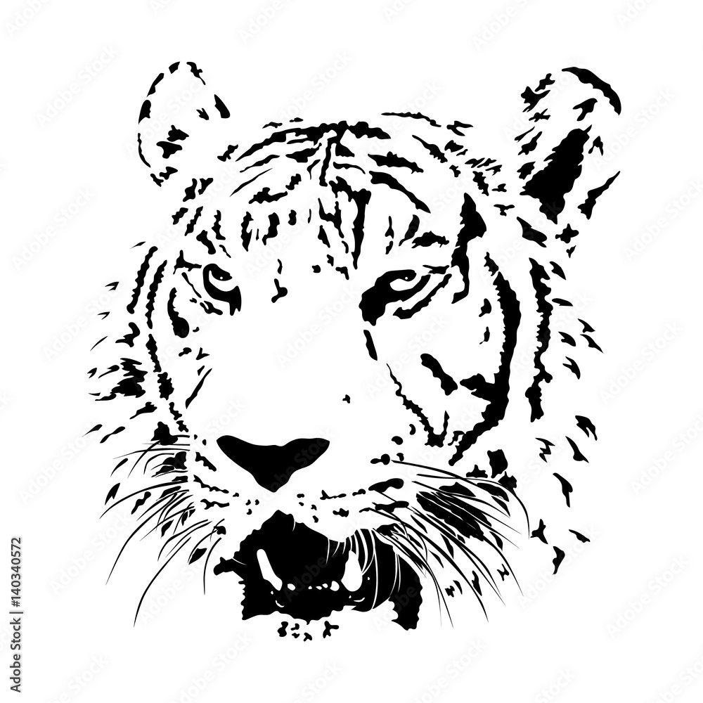 black and white bengal tiger, isolated animal face vector illustration,  wildlife tattoo Stock Vector | Adobe Stock