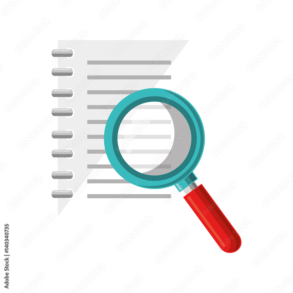 notebook school with magnifying glass supply icon vector illustration design