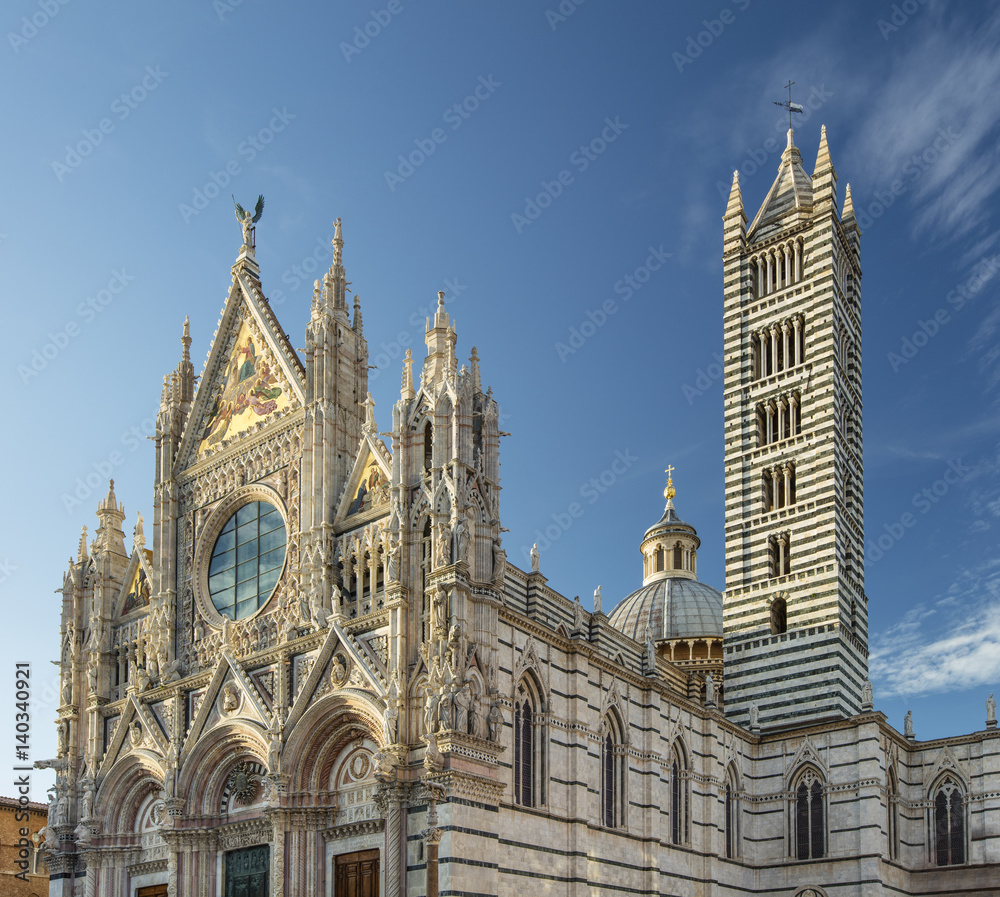 view to cathedral and towers in Siena in Tuscany in Italy