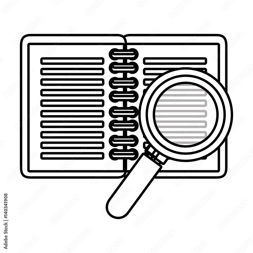 notebook school with magnifying glass supply icon vector illustration design notebook school with magnifying glass supply icon vector illustration design