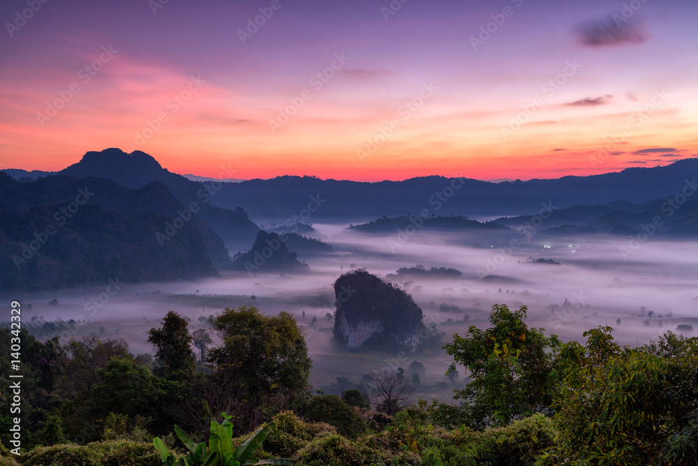 phulangka mountain with myst and sunrise in Phu Langka National Park, Payao Province, thailand phulangka mountain with myst and sunrise in Phu Langka National Park, Payao Province, thailand