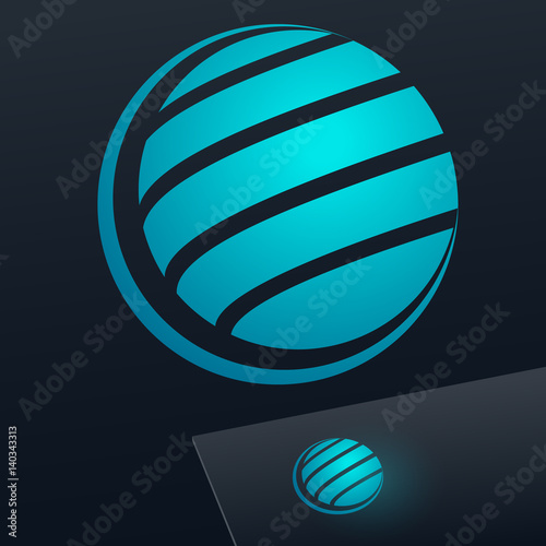 Vector turquoise sign in sphere shape. Logo for Business, Technology, Corporation.