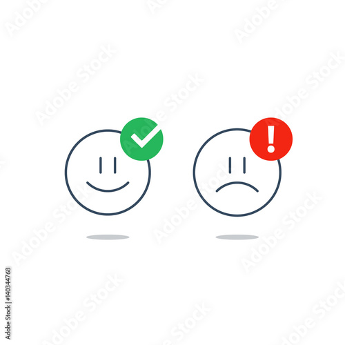 Opposite emotions, smile emoji, sad icon, customer services, feedback survey