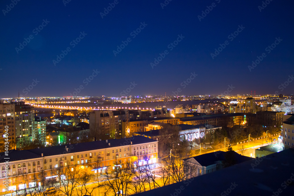 Night view of Voronezh from a high-rise building in the city center