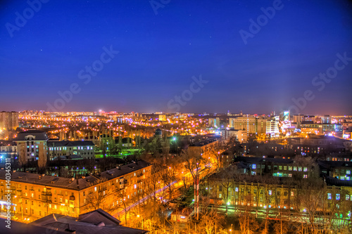Night view of Voronezh from a high-rise building in the city center. HDR.
