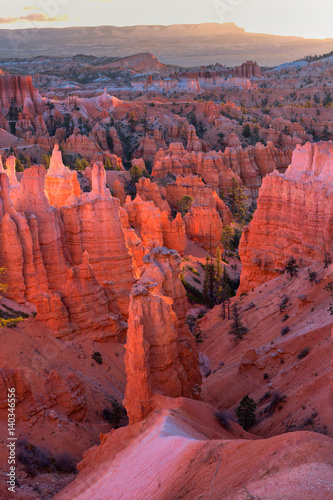 Scenic view of red sandstone hoodoos in Bryce Canyon National Park in Utah, USA