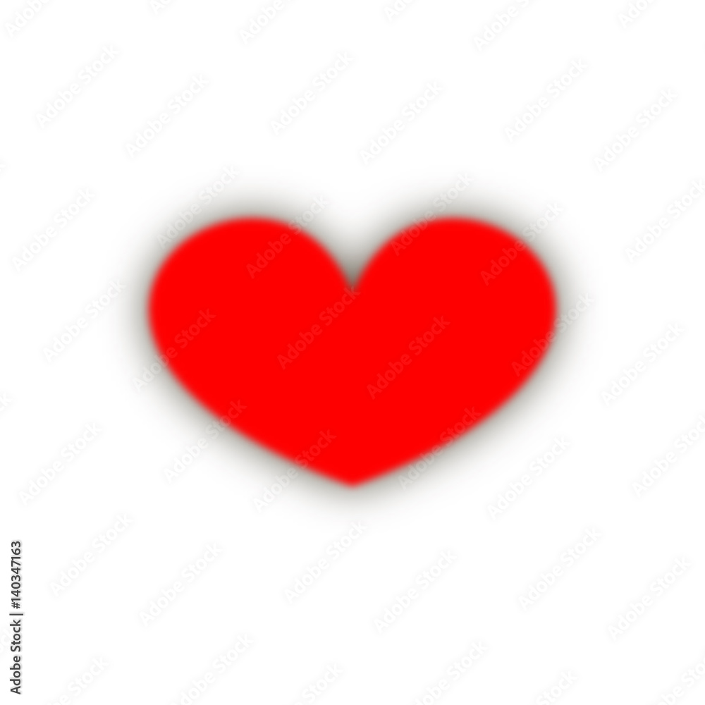 red, fuzzy heart with a shadow. Happy Valentine's Day. abstract love symbol. white background. vector illustration.
