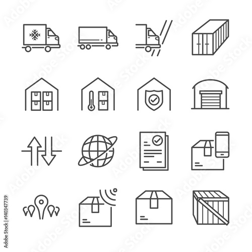 Delivery and logistics line icon set 3