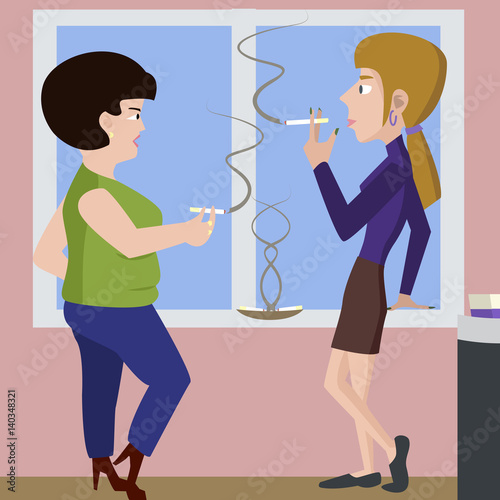 two women smoking vector cartoon